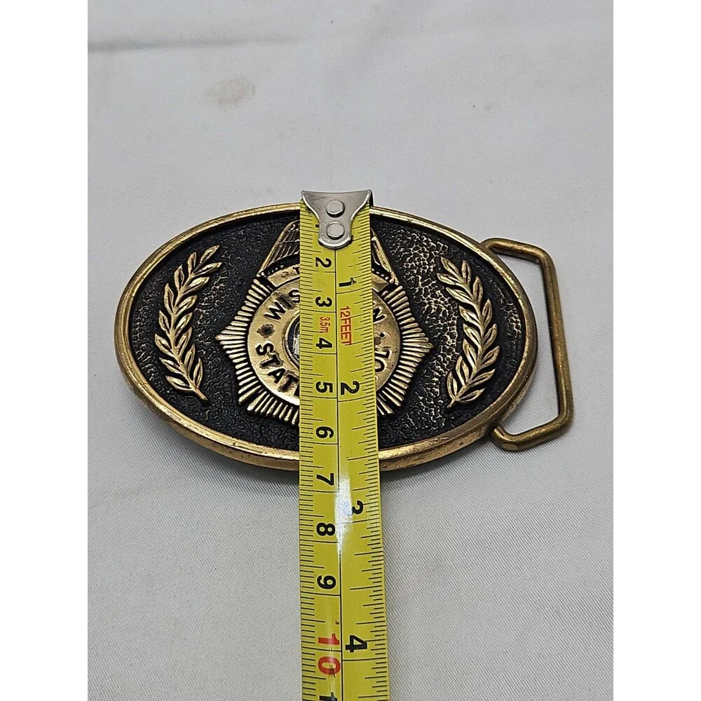 Brass Wisconsin State Patrol Wsp Highway Trooper Police Vintage Belt Buckle